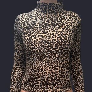 Antistar / Long Sleeve Top / Black & Tan / Leopard Print / Size S